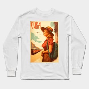 Cuba Woman Vintage Travel Art Poster Long Sleeve T-Shirt